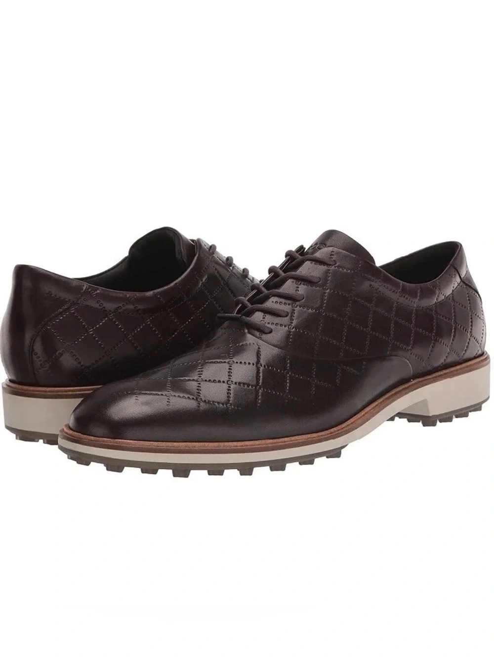 ECCO Classic Golf Brown Leather Spikeless Shoes 11.5 Quilted